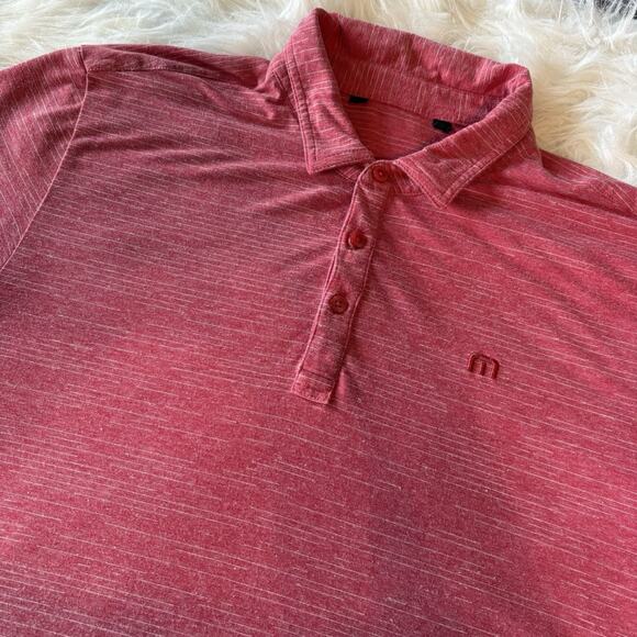 Travis Matthew Polo Shirt Men's Large Red Striped Short Sleeve Cotton Blend Golf - Picture 1 of 7